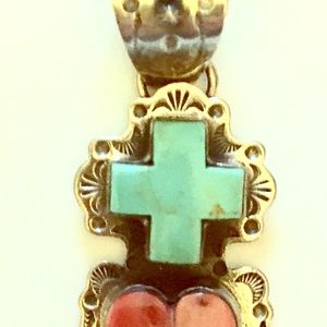 Dan Dodson Sterling coral and turquoise pendant